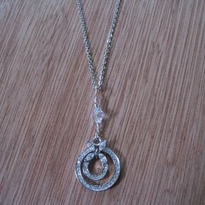 TM Art, Silvertone wrap Cubic Zirconia Glass Neckl